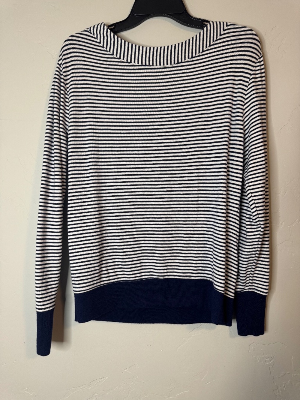 Athleta Navy and White Striped Long Sleeve Top, Size S